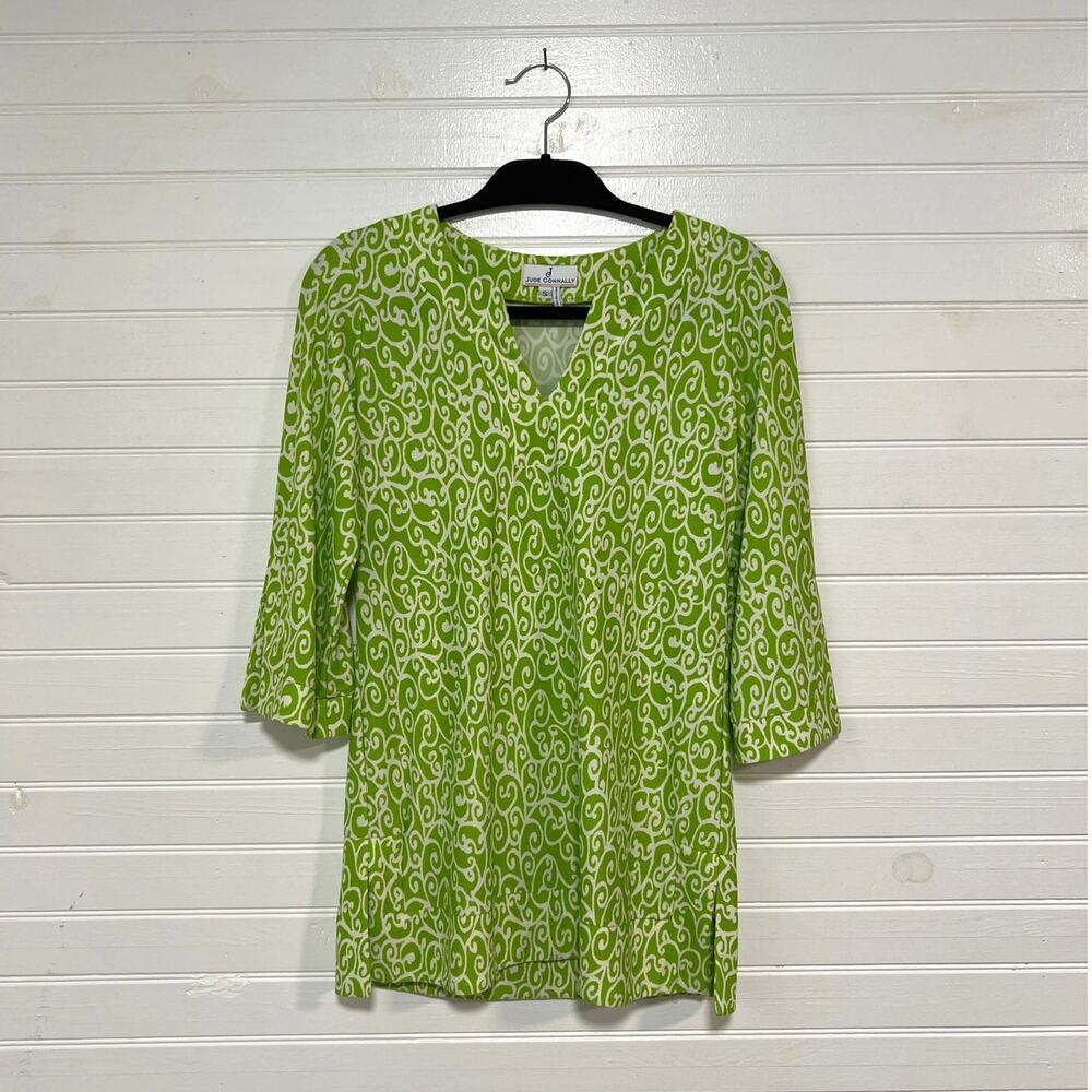 Jude Connally Size Small Geometric Print Nylon Stretch Top USA Made Preppy